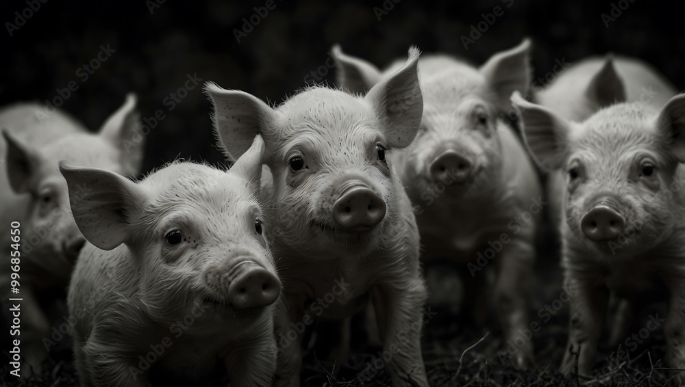 Captured piglets in dramatic black and white. Captured piglets in dramatic black and white.