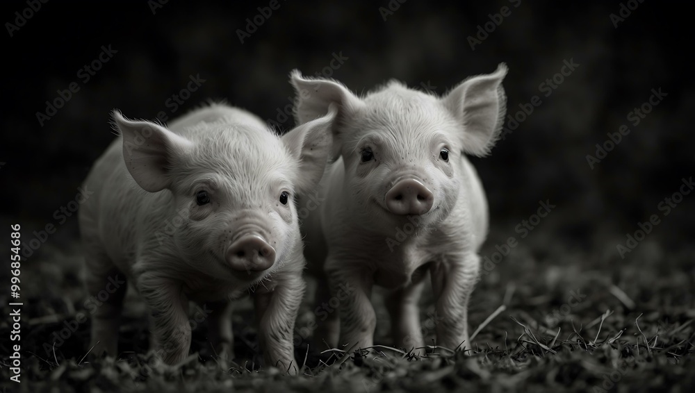 Captured piglets in dramatic black and white. Captured piglets in dramatic black and white.