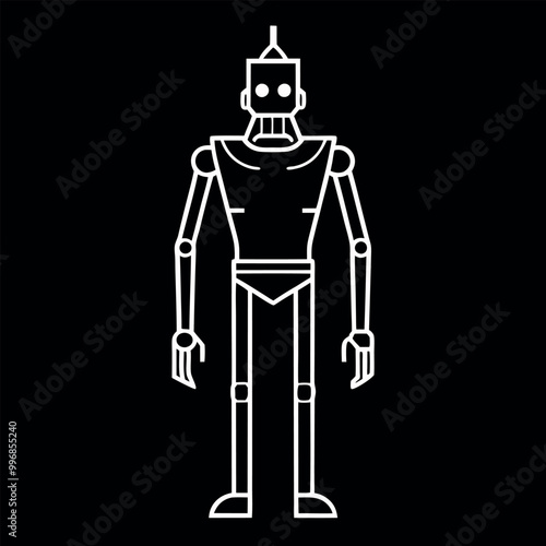    Humanoid robot vector outline illustration.
