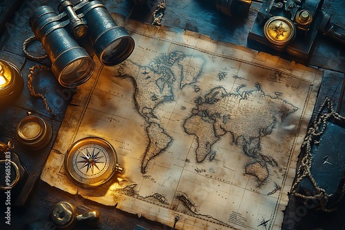 map and tracing a route with his compass