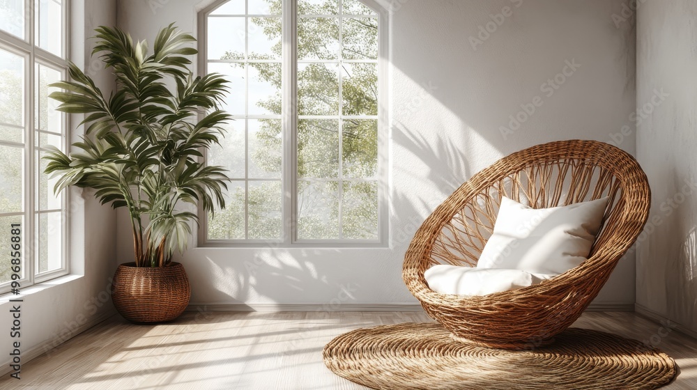 Fototapeta premium Clean white backdrop with organic materials and textures, offering a minimalist yet natural aesthetic.