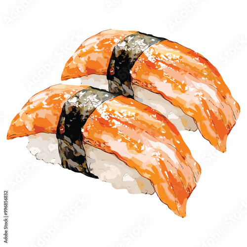 illustration of unagi sushi roll in watercolor style, isolated vector on white background