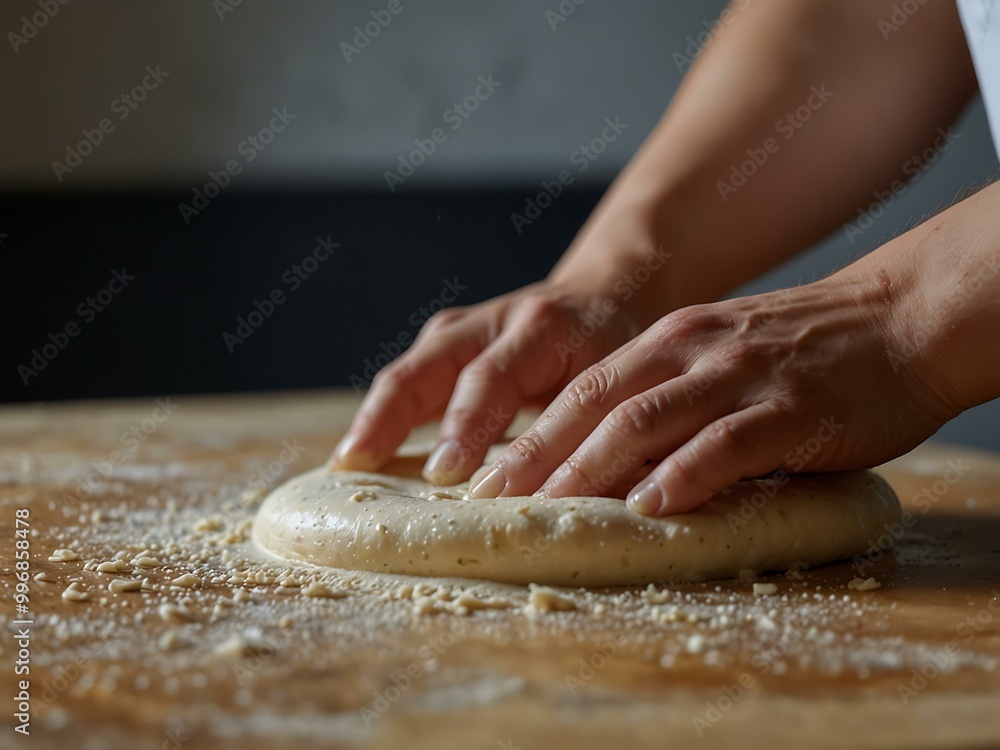 Chef’s hands kneading pizza dough close-up. Chef’s hands kneading pizza dough close-up.