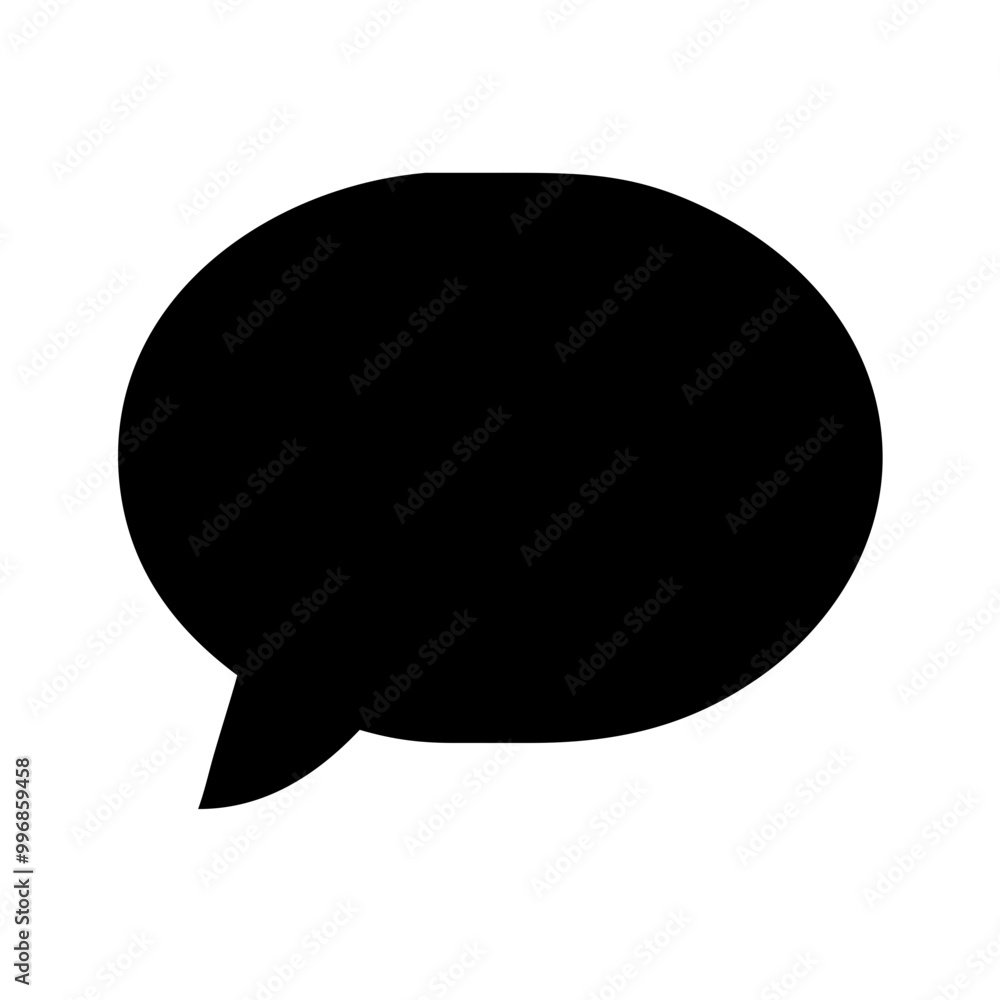 Solid black speech bubble icon on white background with copy space
Solid black speech bubble icon on white background with copy space