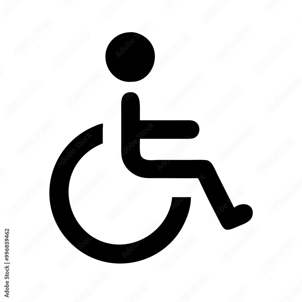 Black wheelchair symbol icon in minimalistic style on white background with copy space
Black wheelchair symbol icon in minimalistic style on white background with copy space