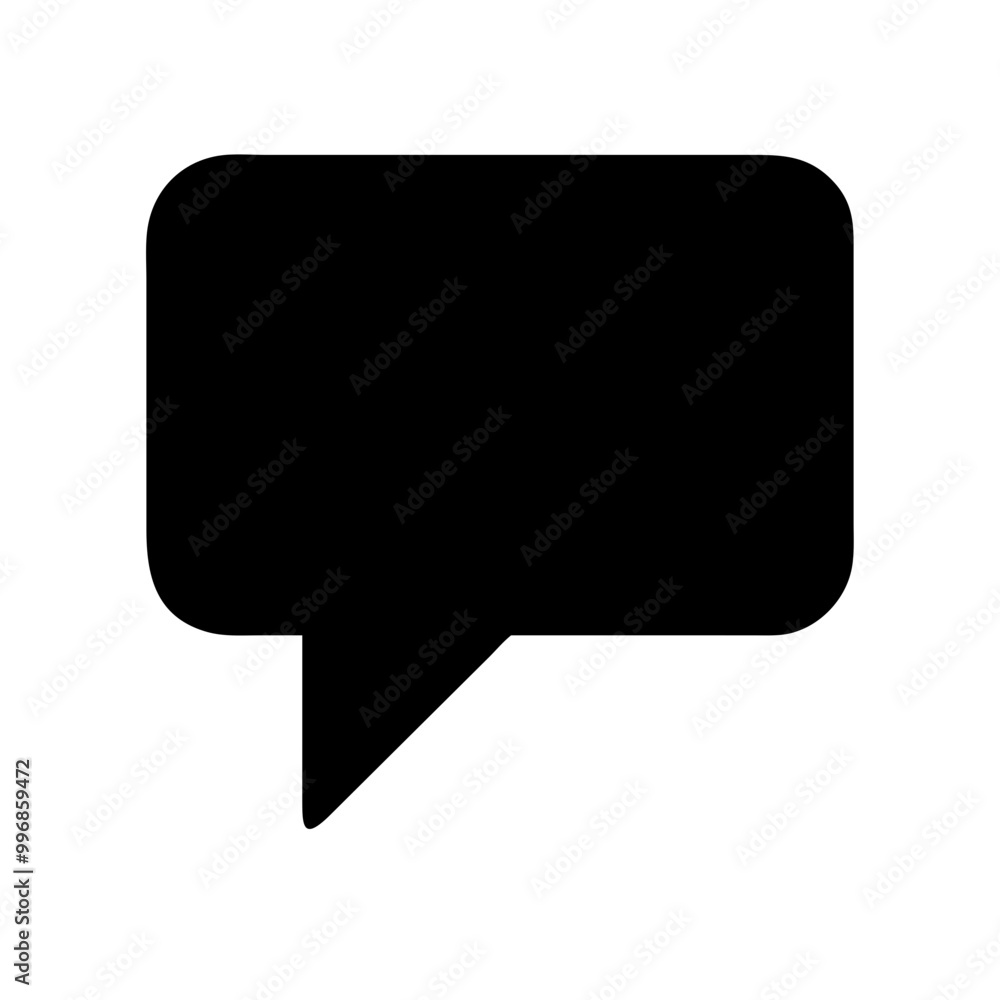 Solid black speech bubble icon on white background with copy space
Solid black speech bubble icon on white background with copy space