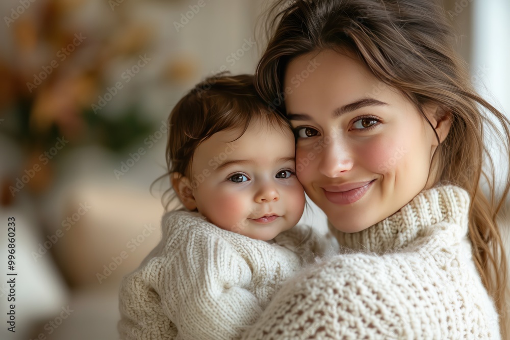 A happy young mother holding her newborn baby A happy young mother holding her newborn baby
