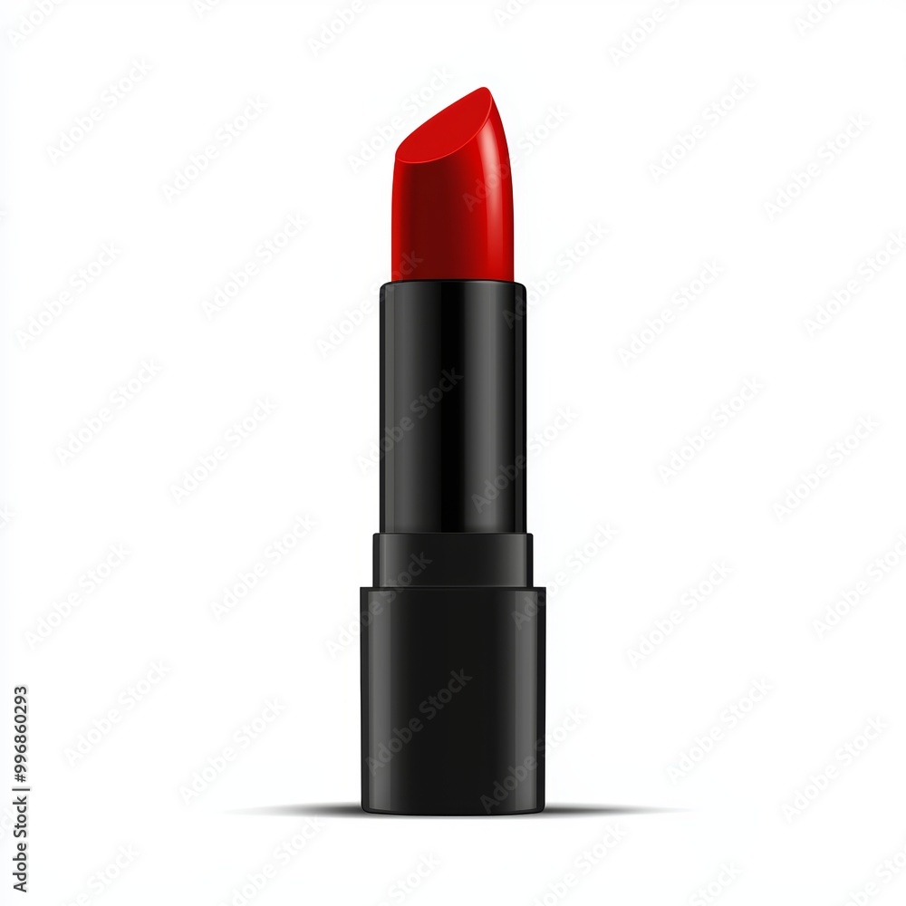 A classic red lipstick tube, standing isolated against a white background A classic red lipstick tube, standing isolated against a white background