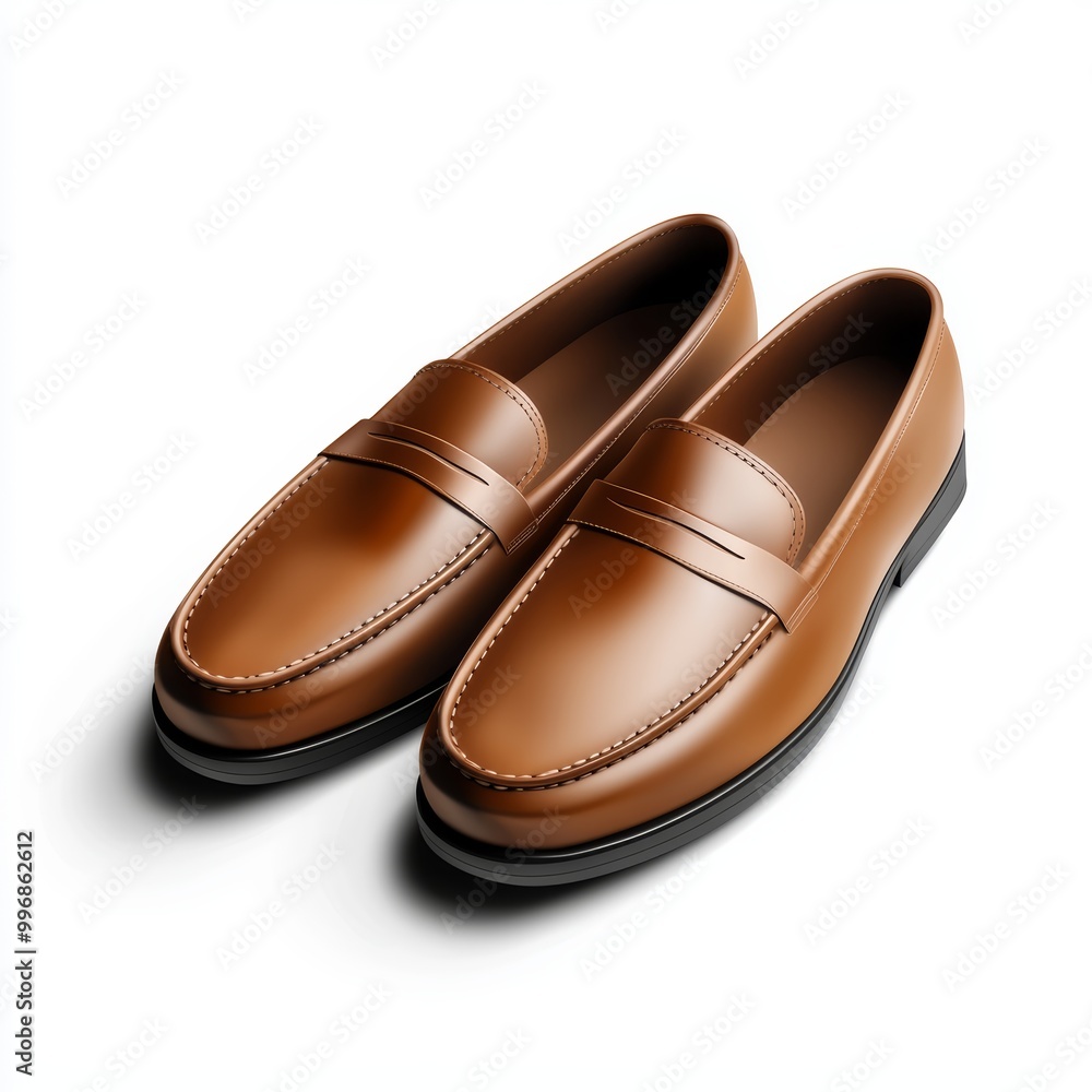 A pair of classic leather loafers, isolated on a white surface A pair of classic leather loafers, isolated on a white surface