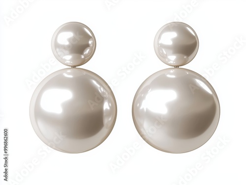 A pair of elegant pearl earrings, placed symmetrically on a white background