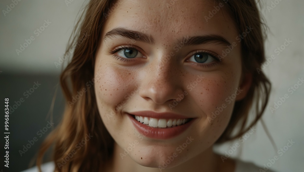 Close-up of a young woman's smiling portrait. Close-up of a young woman's smiling portrait.