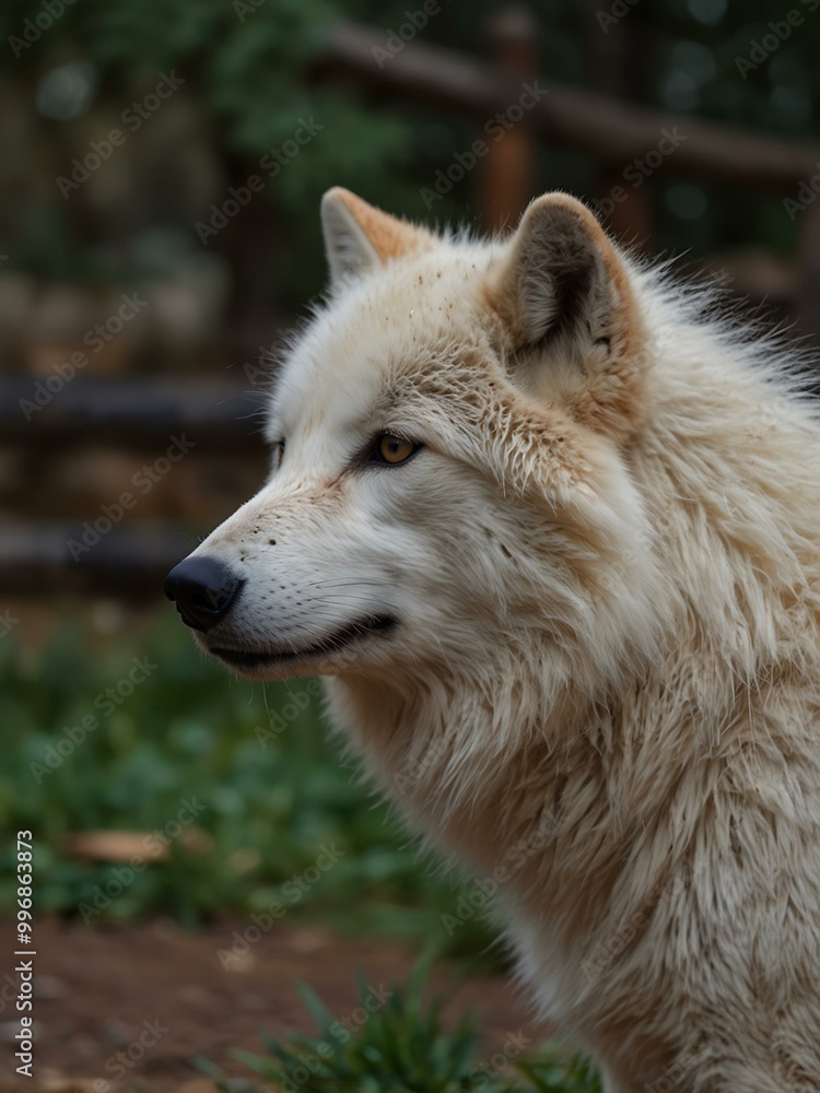Close-up of arctic wolves in a petting park. Close-up of arctic wolves in a petting park.