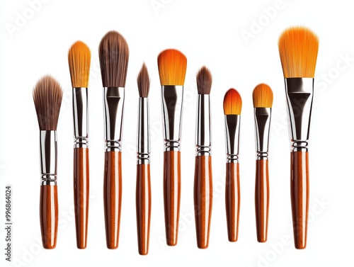 A set of artist s paintbrushes in various sizes, fanned out on a white background