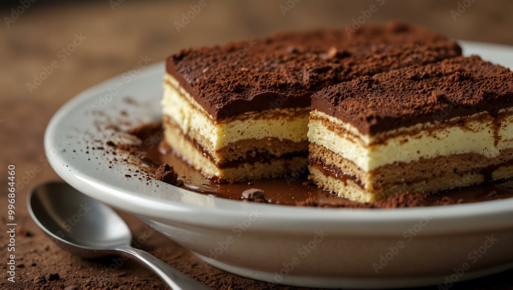 Close-up of delicious tiramisu dessert with cocoa and coffee. Close-up of delicious tiramisu dessert with cocoa and coffee.