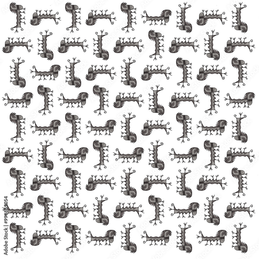 Sad sketchy monster hand drawn illustration motif seamless pattern Sad sketchy monster hand drawn illustration motif seamless pattern