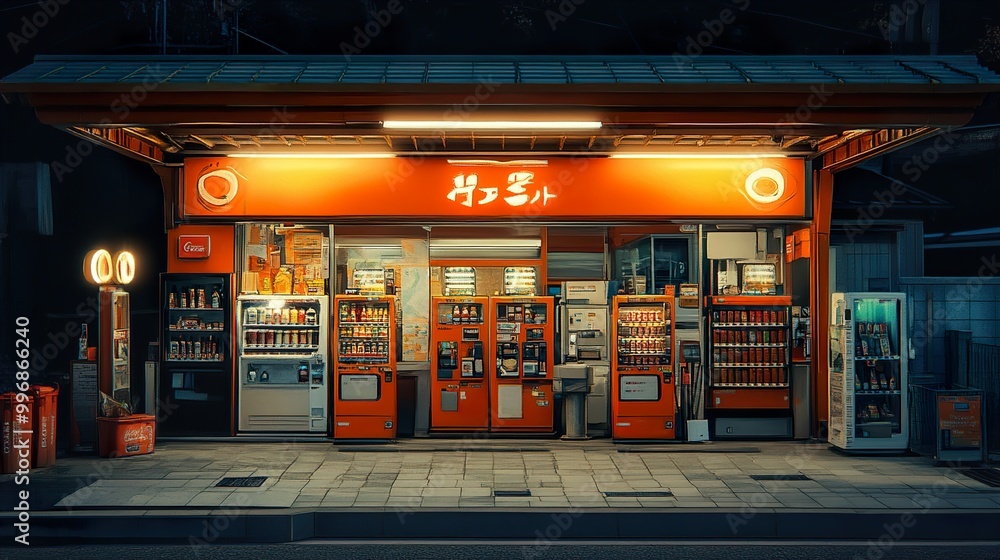 Illuminated Convenience Store at Night in Japan Illuminated Convenience Store at Night in Japan