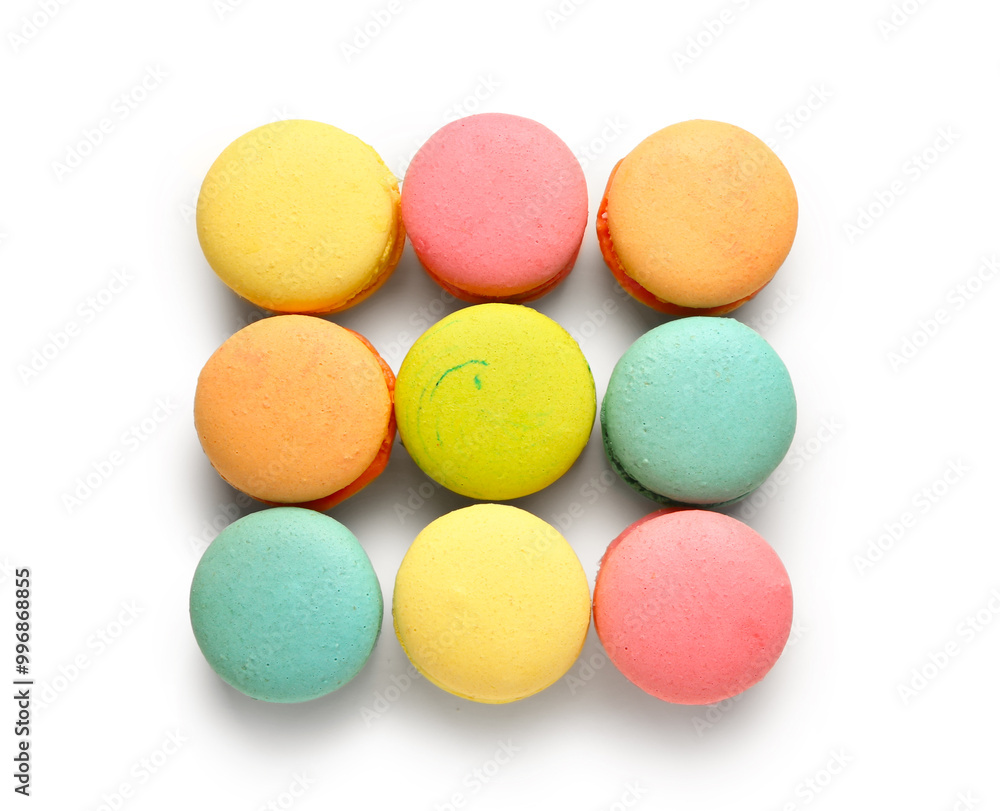 Different tasty sweet macaroons on white background Different tasty sweet macaroons on white background