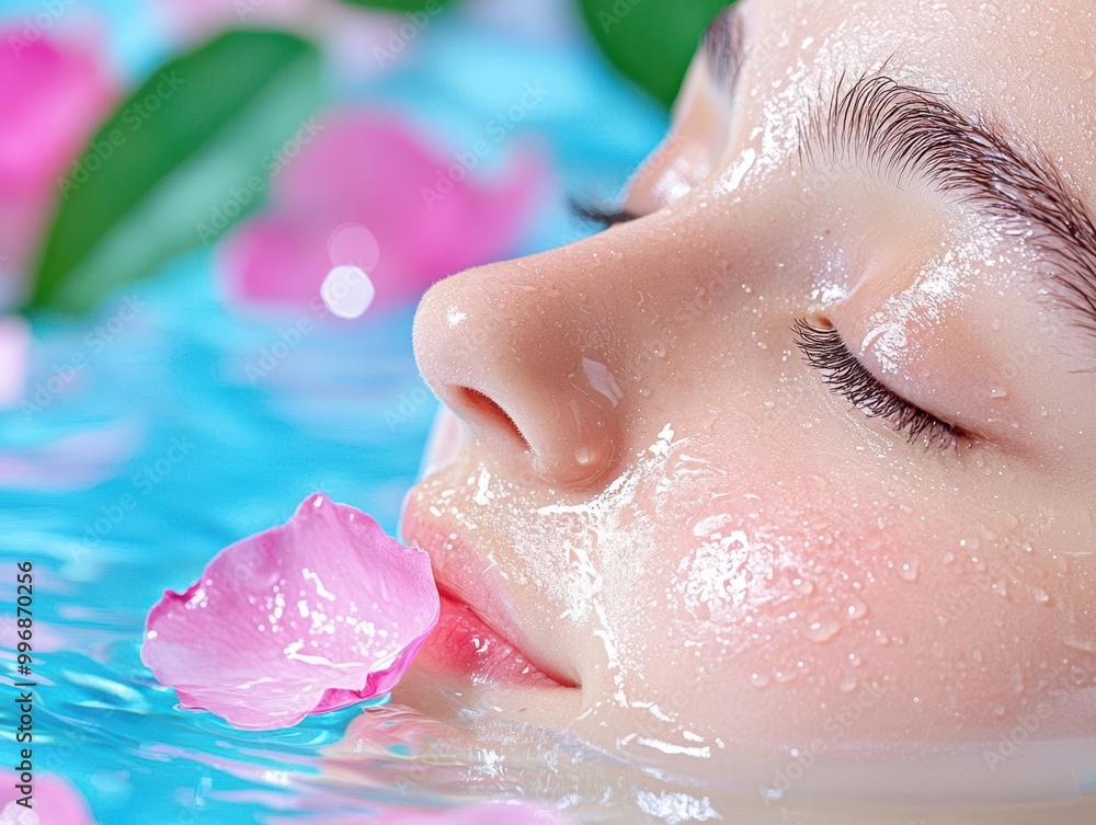 Fototapeta premium Serene woman in water with flower petals