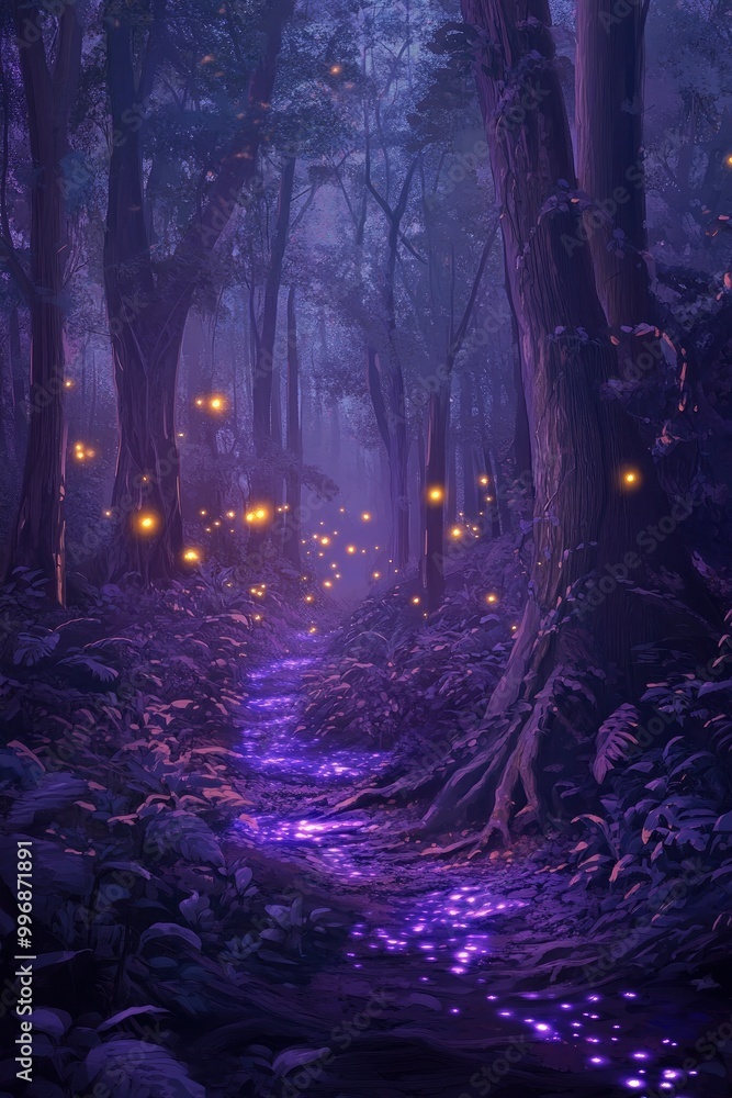A mystical forest glowing in Purple Basil hues A mystical forest glowing in Purple Basil hues