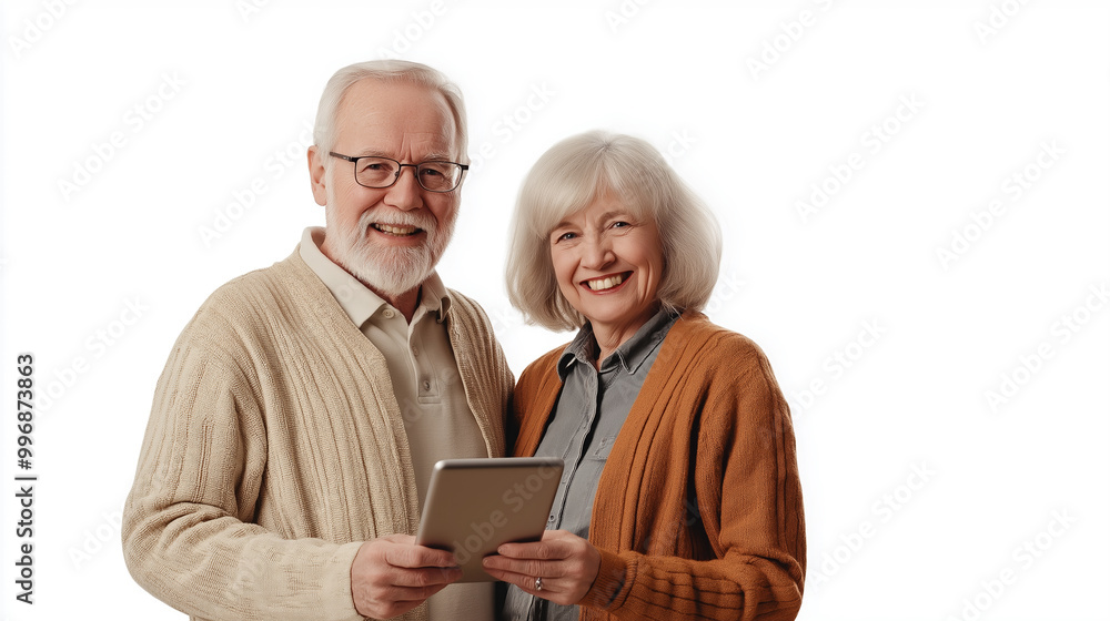 Senior couple happily using digital tablet, enjoying technology and staying connected, mature elderly people, technology concept Senior couple happily using digital tablet, enjoying technology and staying connected, mature elderly people, technology concept