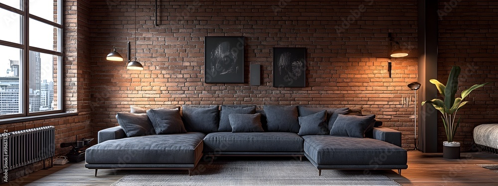 Photo inspiration: Exposed Brick Industrial Chic Lighting Reference: Sophisticated Urban Loft Interior With Exposed Brick Walls Industrial Chic