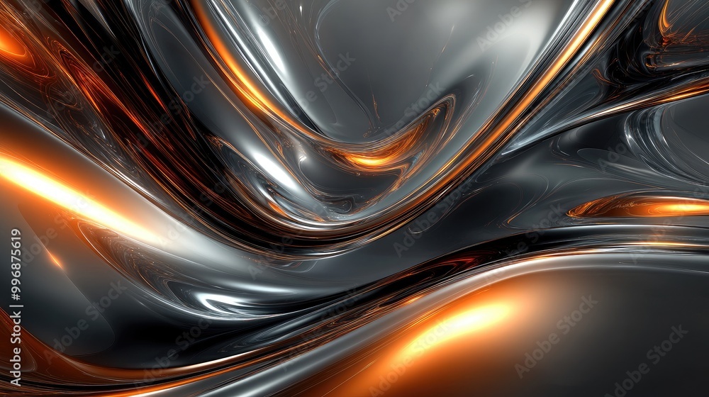 Flowing molten metal curves reflecting light in a futuristic abstract landscape. No people, no logo. Flowing molten metal curves reflecting light in a futuristic abstract landscape. No people, no logo.