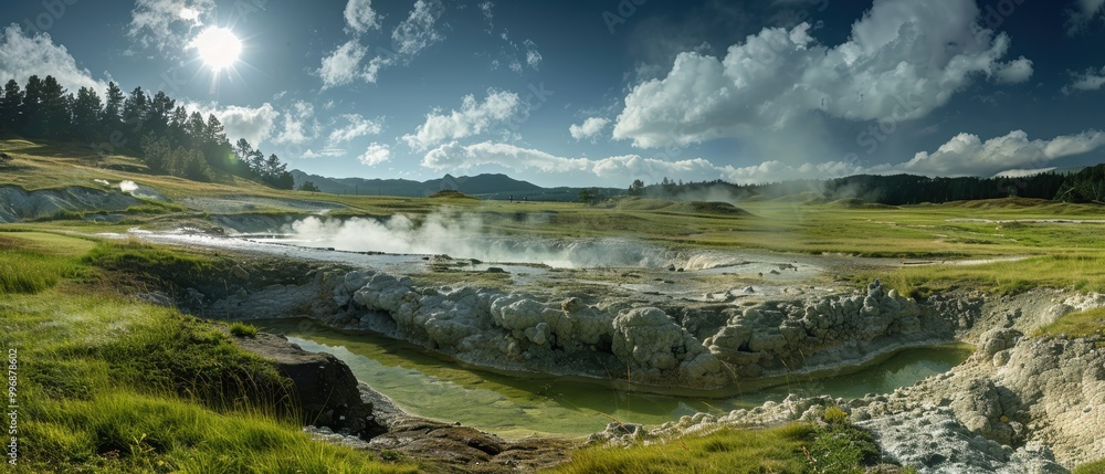 Steam Rising from Geothermal Fields Under a Bright Sun Steam Rising from Geothermal Fields Under a Bright Sun