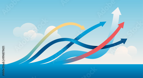 Colorful arrows rising above the ocean represent growth, progress, and achieving multiple goals.