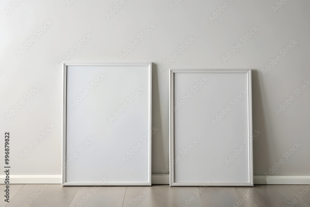 Minimalist mockup featuring two white frames leaning against a plain wall. Ideal for showcasing posters, artwork, or photography in a modern, clean setting. Minimalist mockup featuring two white frames leaning against a plain wall. Ideal for showcasing posters, artwork, or photography in a modern, clean setting.