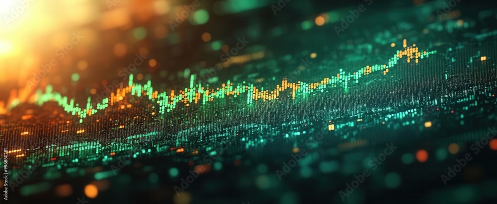 a dynamic green arrow superimposed on a stock market backdrop symbolizing growth and positive trends in finance with a modern graphic design aesthetic a dynamic green arrow superimposed on a stock market backdrop symbolizing growth and positive trends in finance with a modern graphic design aesthetic