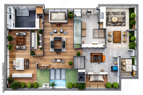 Detailed Top View Layout Plan of a Modern, Fully Furnished Home – Complete Architectural Floor Plan Design