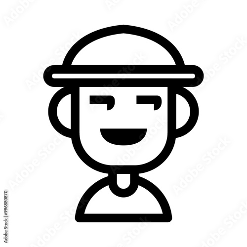 Straw Hat Boy Smirk Avatar Icon. Simple People Vector Illustration.