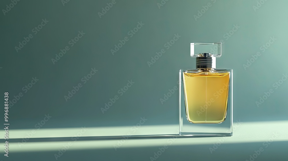 A tapered bottle of perfume with a clean background, offering space for copy. A tapered bottle of perfume with a clean background, offering space for copy.