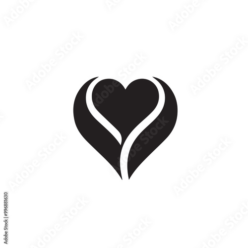 Minimalist Black Silhouette Heart Icon on White Background