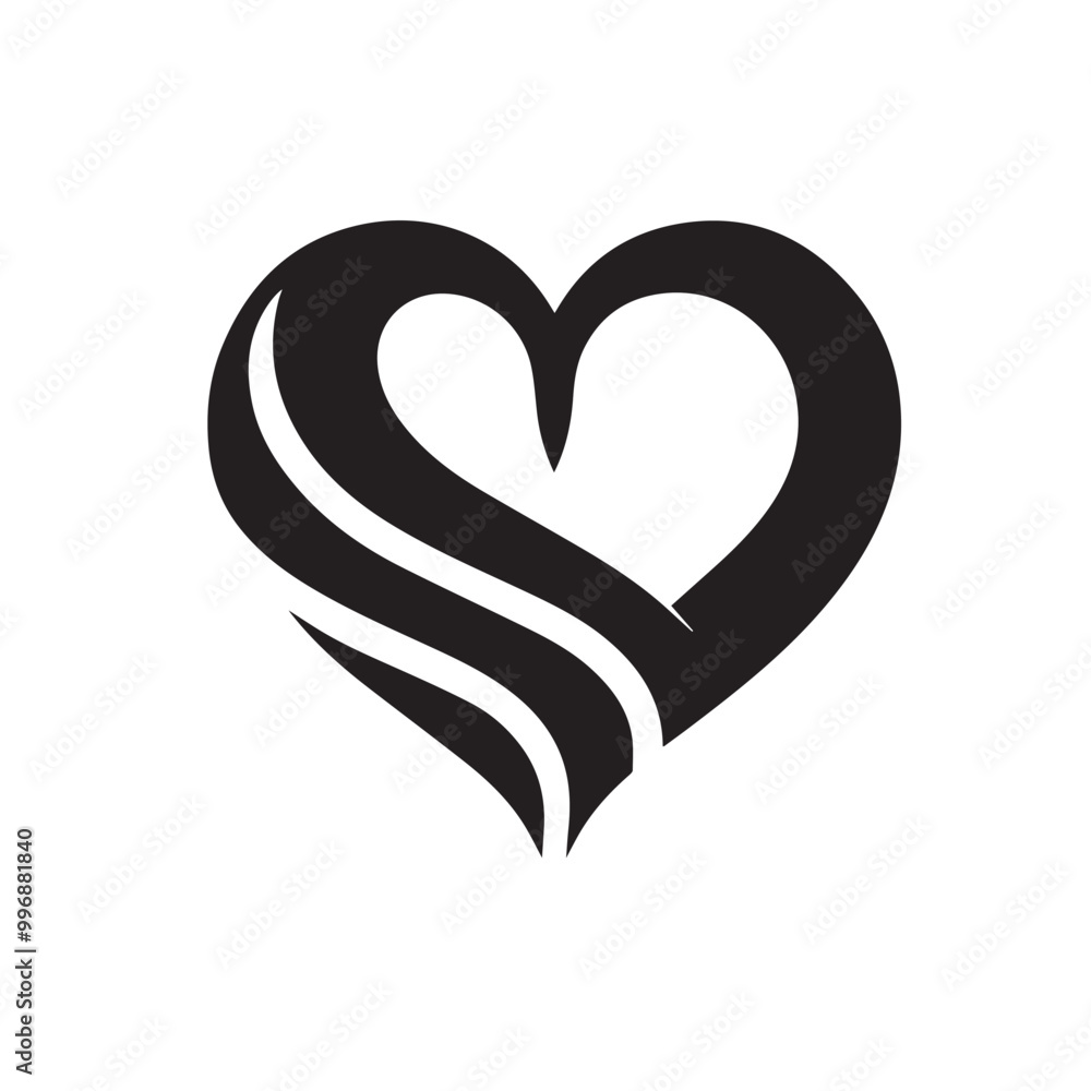 Minimalist Black Silhouette Heart Icon on White Background Minimalist Black Silhouette Heart Icon on White Background