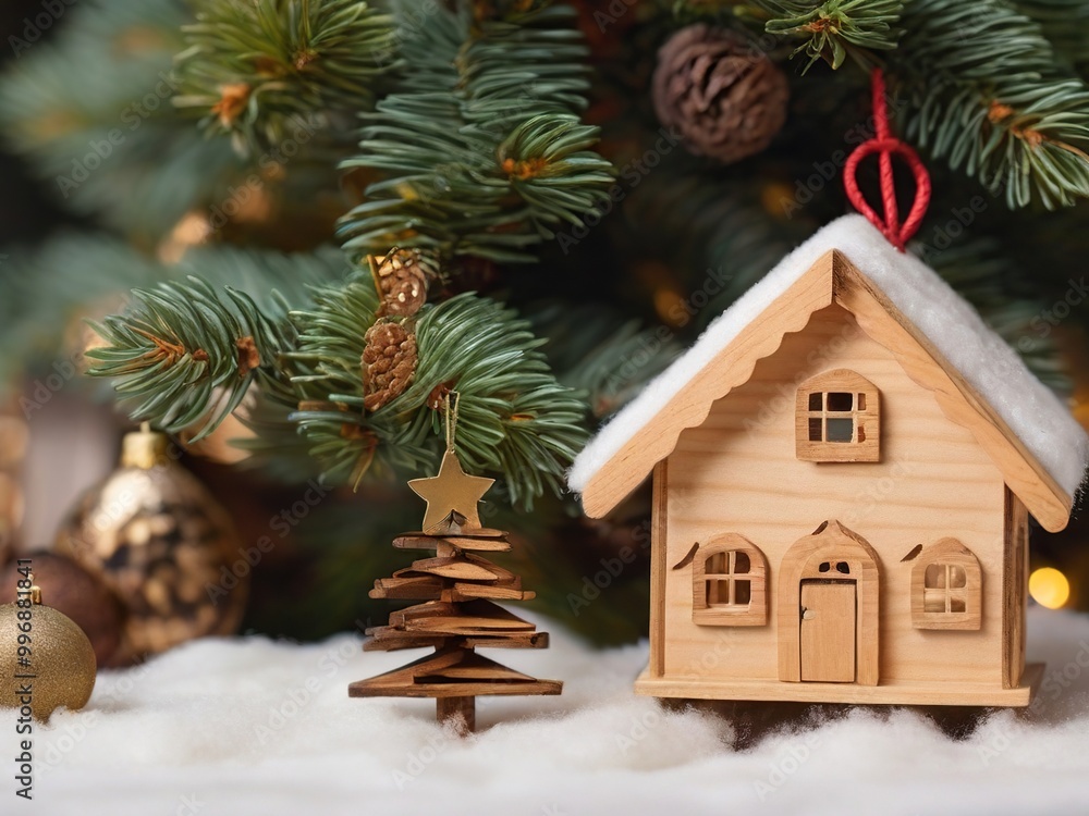 Holiday decorations in the shape of a cabin. Christmas Holiday decorations in the shape of a cabin. Christmas