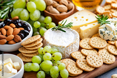 Cheese Board Platter with Variety of Gourmet Cheeses, Crackers, Fresh Fruits, and Nuts – Delicious Food Photography for Culinary Inspiration, Entertaining, and Party Appetizer Ideas