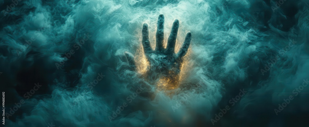 a haunting image of a human hand emerging from thick swirling smoke against a dark background evoking mystery and intrigue the contrast of light and shadow adds a dramatic effect to the composition a haunting image of a human hand emerging from thick swirling smoke against a dark background evoking mystery and intrigue the contrast of light and shadow adds a dramatic effect to the composition