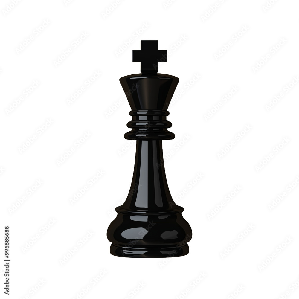 Glossy black chess king piece standing upright, isolated on a transparent background Glossy black chess king piece standing upright, isolated on a transparent background
