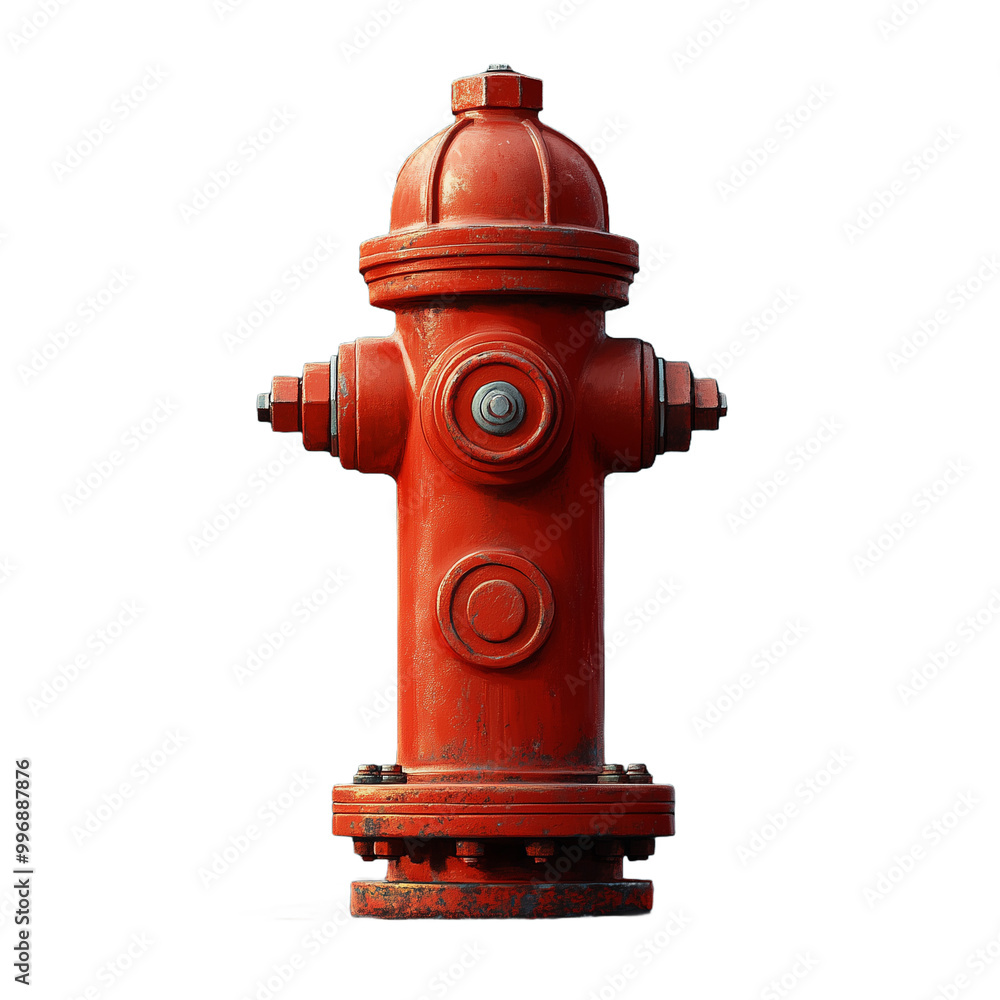 Classic red fire hydrant with bolts and nozzles, isolated on a transparent background Classic red fire hydrant with bolts and nozzles, isolated on a transparent background