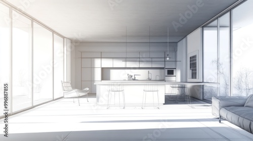 Modern Kitchen Interior Design Sketch