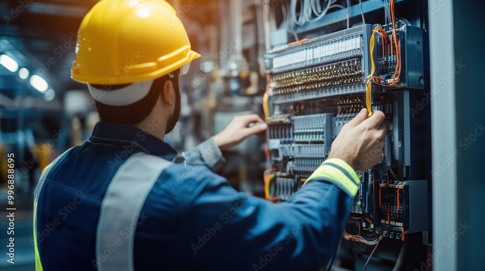 Electrician Working on Electrical Panel Electrician Working on Electrical Panel