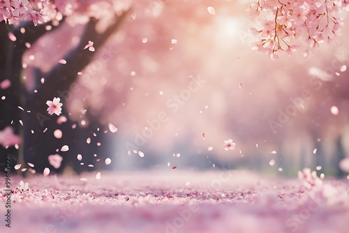 Beautiful cherry blossom petals falling creating stunning scenery photo