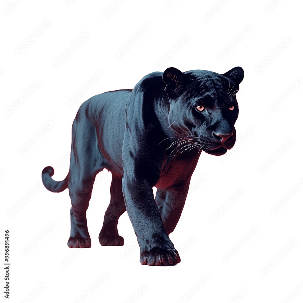 Black panther walking forward with intense expression, isolated on a transparent background Black panther walking forward with intense expression, isolated on a transparent background