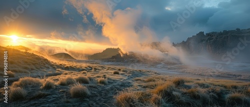 Geothermal Energy Landscape at Sunrise