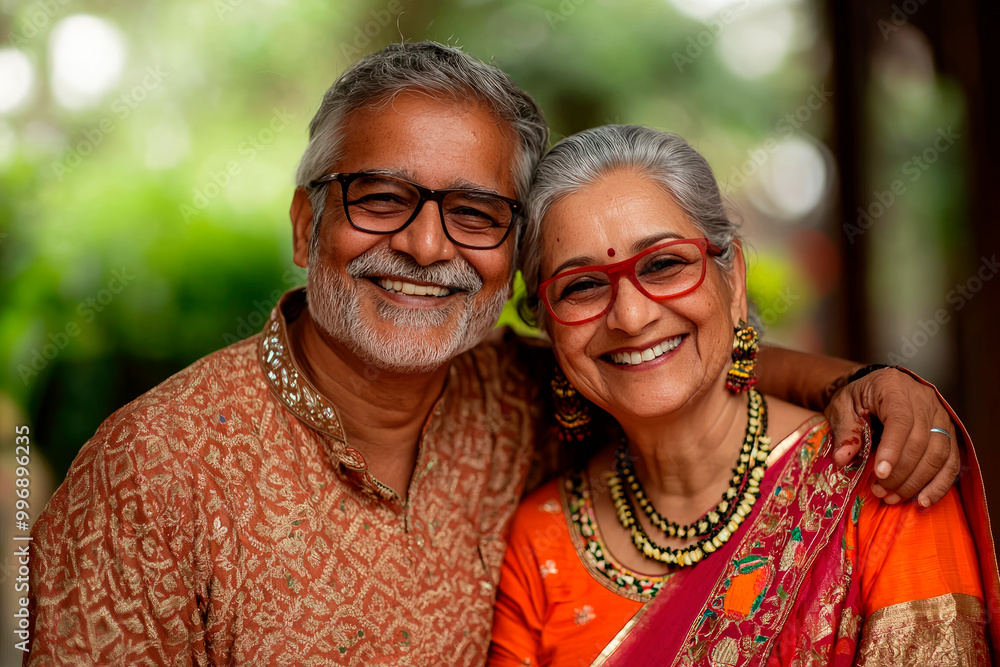 portrait of a Happy indian senior couple in ethnic wear portrait of a Happy indian senior couple in ethnic wear