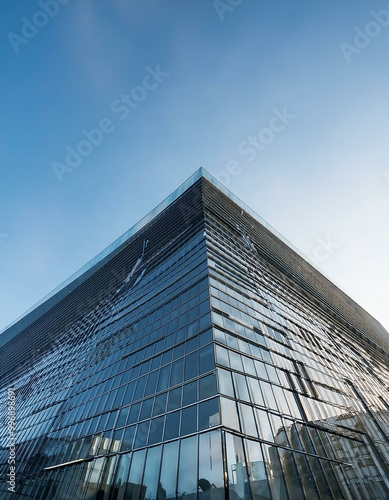 Futuristic Reflections, Mirrored Glass Facade on Modern Building