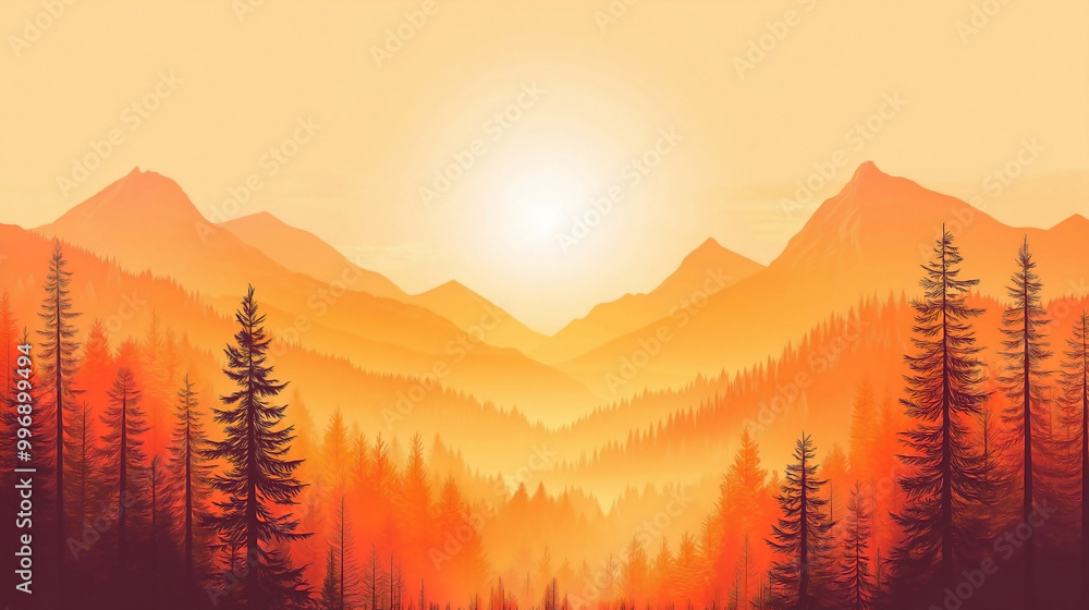 a pastel orange mountain landscape with trees and a sunset in autumn a pastel orange mountain landscape with trees and a sunset in autumn