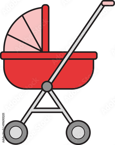 Red Baby stroller Modern Baby carriage icon.