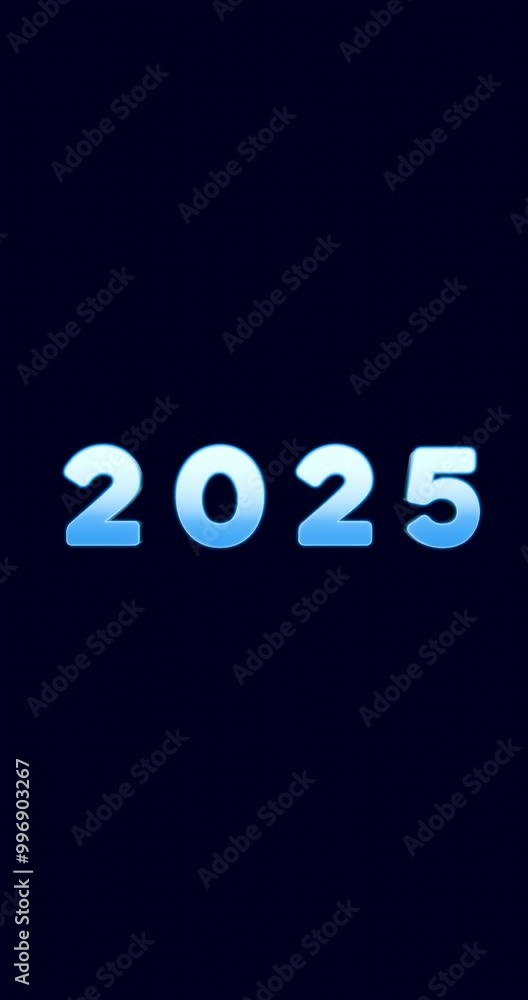 Metallic Blue New Year 2025 Text Vertical Animation Metallic Blue New Year 2025 Text Vertical Animation